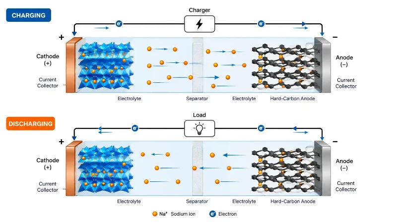 Sodium-ion battery charging and discharging process Sodium-ion battery charging and discharging process